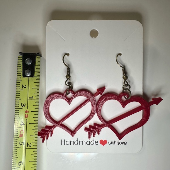 Handmade Heart Arrow Earrings Red or Pink NEW - Picture 2 of 4